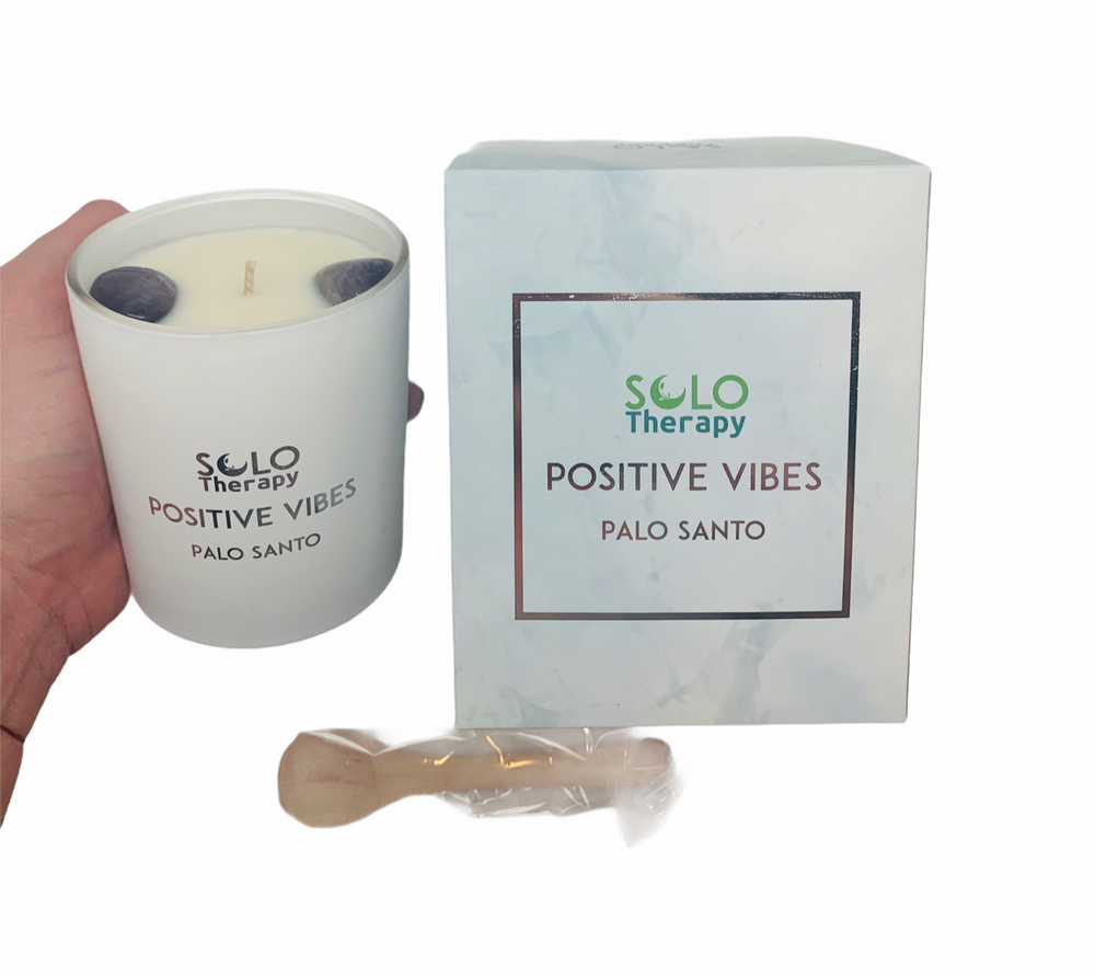 
                  
                    POSITIVE VIBES: Palo Santo Candle with Amethyst Crystals - Solo Therapy
                  
                